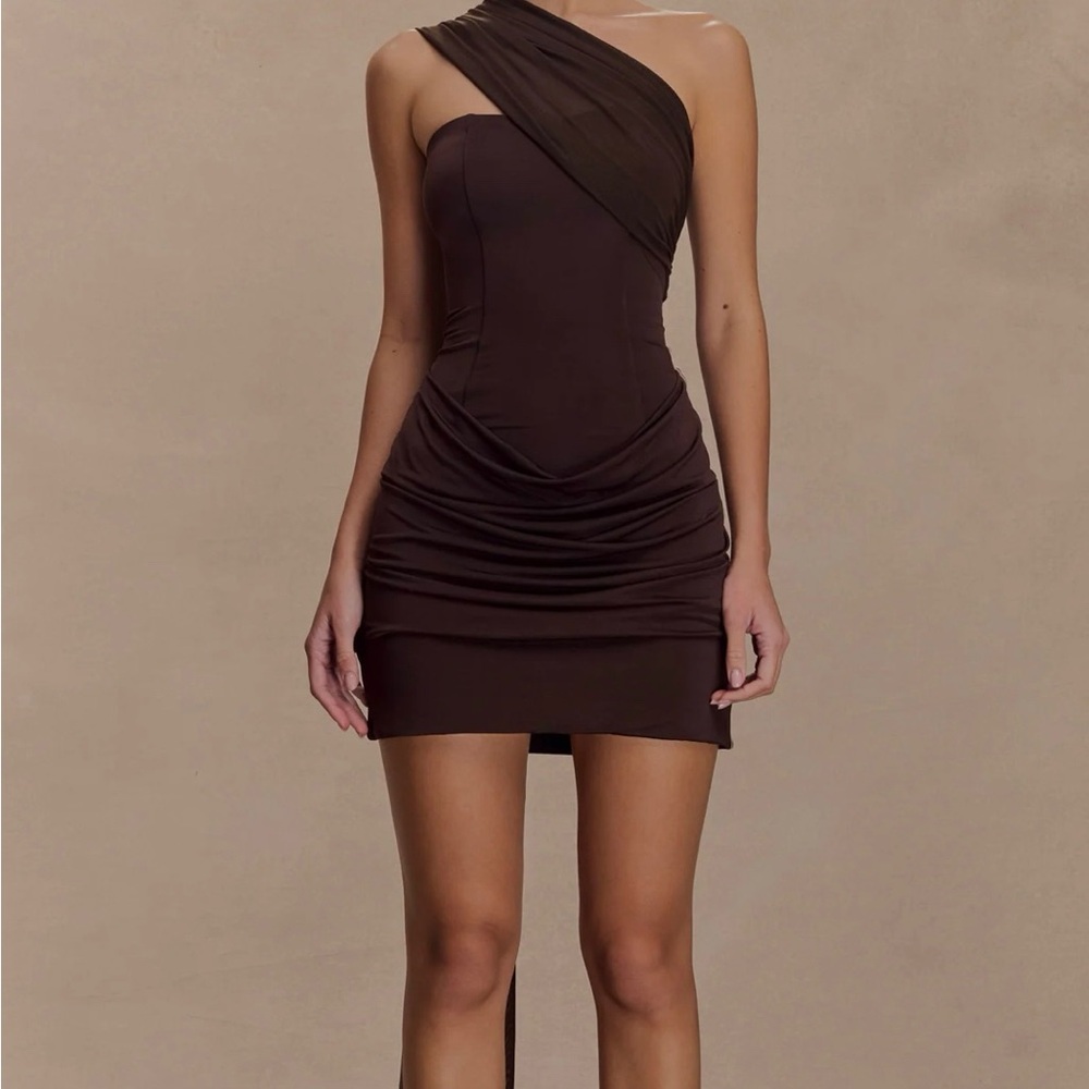 Meshki One-Shoulder Chocolate Mini Dress